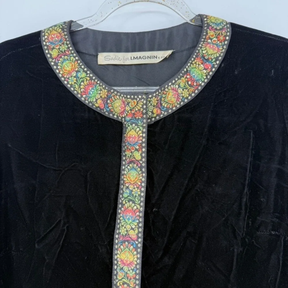 Vintage Sadie I Magnin Velvet Kaftan Robe Dress Women XL Embroidered‎ Boho Goth